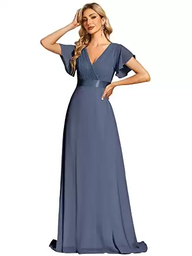 Ever-Pretty Women's Double V-Neck Chiffon A-Line Empire Waist Mother of The Bride Dress Stormy US12