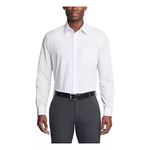 Van Heusen Men's Dress Shirt Regular Fit Poplin Solid, White, 17.5" Neck 34"-35" Sleeve