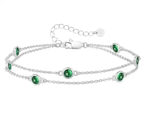 Birthstone Bracelets for Women 925 Sterling Silver Charm Link Double Strand Bracelet