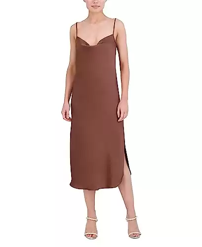 BCBGMAXAZRIA Women's Cowl Neck Sleeveless Slip Midi Dress, Caramel