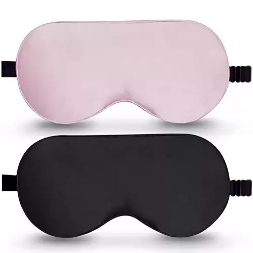 BeeVines Sleep Mask, 2 Pack 100% Real Natural Pure Silk Eye Masks with Adjustable Strap for Sleeping, Mulberry Silk Eye Sleep Shade Cover, Block Light Reduces Puffy Eyes Traveling Gifts