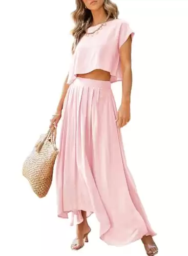 Crewneck Short Sleeve Crop Top 2 Piece Skirt