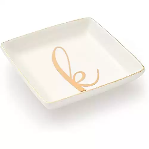 Juvale Letter K Ceramic Trinket Tray, Monogram Initials Jewelry Dish (4 x 4 Inches)