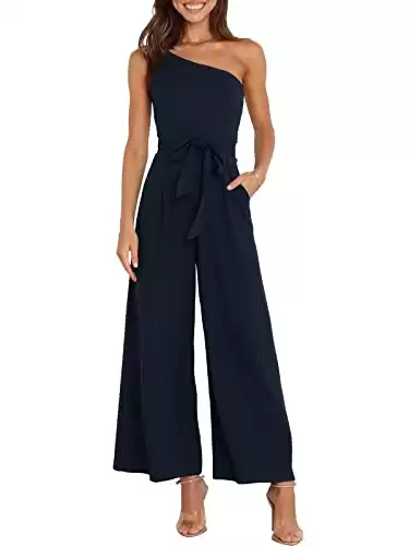 ANRABESS Women Summer Dressy Jumpsuits One Shoulder Sleeveless Casual Wide Leg Pants Romper Jumper 2024 Trendy Outfits Dark Blue Small