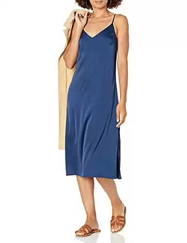 The Drop Women's Ana Silky V-Neck Midi Slip Dress, Navy, L