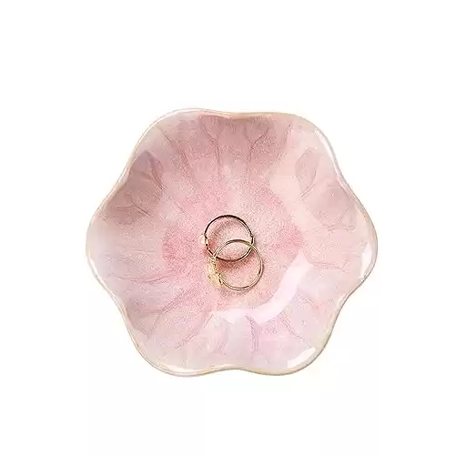 Lotus Leaf Shape Decorative Ring Tray, Small Key Bowl, Ceramic Trinket Tray Jewelry Dish Organizing Necklace Earrings, Home Decoration for Mom Best Friend Sister, Pink.