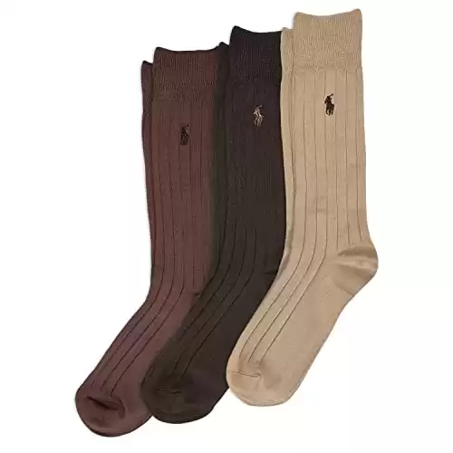 POLO RALPH LAUREN Men's Super Soft Ribbed Dress Crew Socks 3 Pair Pack