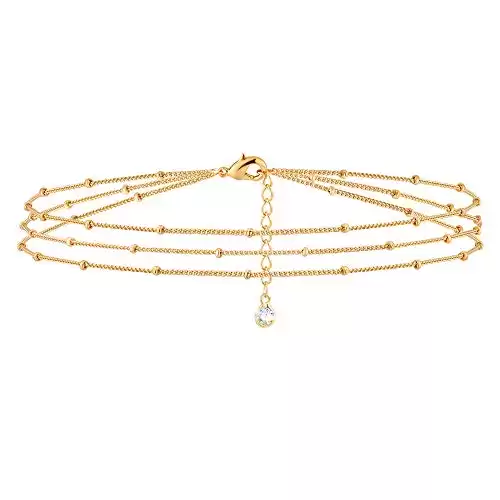 Bracelet for Women Gold Layered Satellite 14K Gold Plated Dainty 3 Layer Simple Jewelry