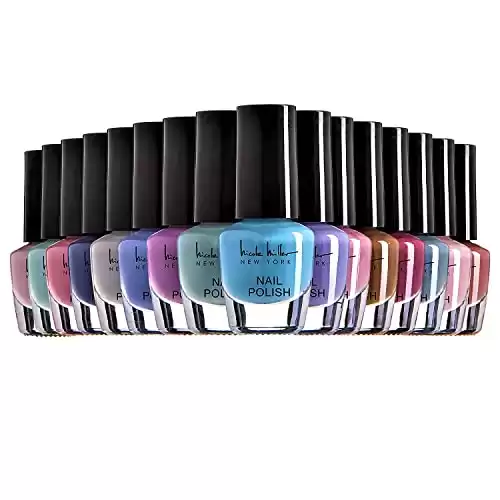 Nicole Miller MINI Nail Polish Set - 16 Colors, Vibrant, Colorful, and Trendy Shades for Spring and Summer, MINI Nail Polish Kit for Fingernails and Toenails