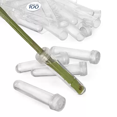 Royal Imports Floral Water Tubes/Vials for Flower Arrangements, Clear - 3" (1/2" Opening) - Standard - 100/Pack - w/Caps