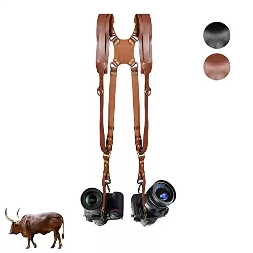 Camera Straps for Photographers-Leather Dual Camera Strap for Two DSLR/SLR Cameras