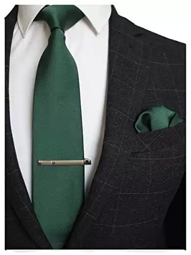 Green Formal Necktie and Pocket Square, Hankerchief and Tie Bar Clip Sets for Men