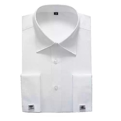 French Cuff Regular Fit Dress Shirts (Cufflink Included) (17.5" Neck - 34"/35" Sleeve, White New)