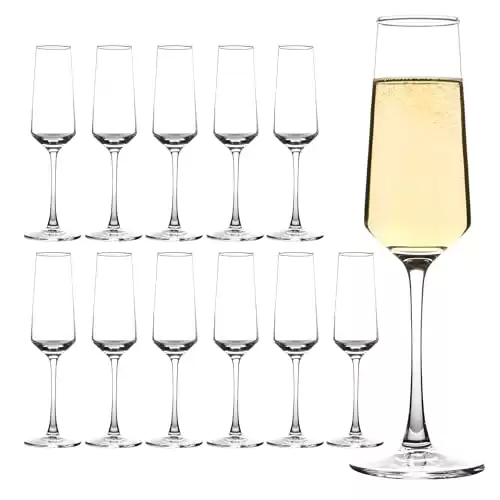 Champagne Glasses Set of 12, Elegant Champagne Flutes, Modern Sparkling Wine Glasses for Home Bar, Wedding, Anniversary, 7.5 oz, Clear