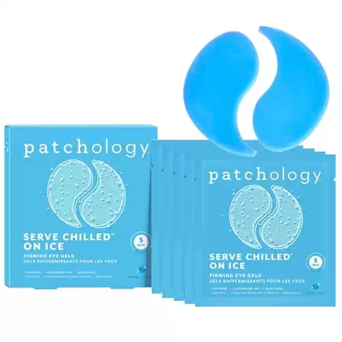 Patchology Iced Cooling Under Eye Mask Patches with Peptides, Cloudberry Oil and Bakuchiol. Cool eye gels to firm skin and soothe, reduce fine lines and under eye bags 5 Pair