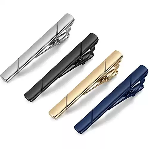 Tie Clips for Men, Black Gold Blue Gray Silver Tie Bar Set for Regular Ties