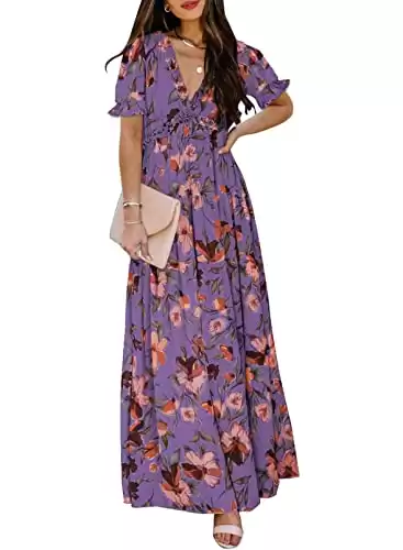 Women's Casual Boho Floral Printed Deep V Neck Evening Dress