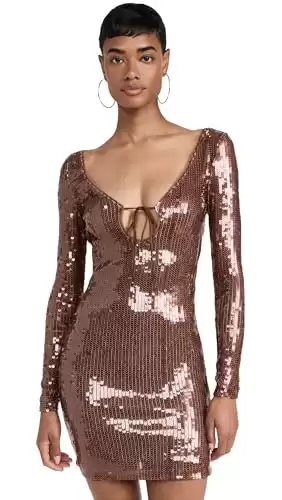 Bardot Women's Verona Sequin Mini Dress, Chocolate, Brown, Metallic, 6