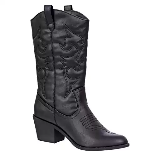 Charles Albert Womens Boot Embroidered Modern Western Cowboy, Black (6) Cowboy Style_Black_6