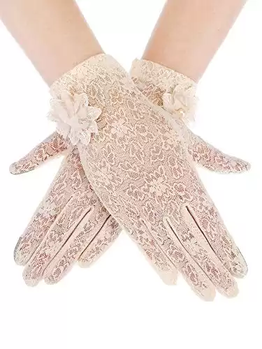 SATINIOR Lace Gloves Women Short Floral Gloves Fingerless Gloves Elegant Ladies Tea Party Gloves for Wedding Dinner Opera Party (Nude)