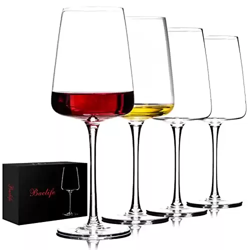 BACLIFE Hand Blown Red Wine Glasses Set of 4 – Premium Crystal Wine Glasses With Long Stem,19 oz – Unique Gift for Wedding,Birthday,Anniversary – Ideal for Restaurants,Home Bar