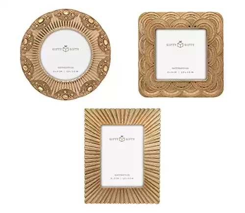 GIFTY GIFTY Classic Gold 1920s Mini Frame Set/Set of 3/2.5x2.5 & 2.5x3.5 In | For Tabletop Display | Perfect for Home Decor, Wedding, Graduation, Or Milestone Photos