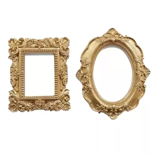 NSdawali 2 Pcs Mini Gold Picture Frames, Tiny Vintage Picture Frames Antique Small Photo Frame for Home Hotel Decor Table Top Jewelry Display Shooting Photo Props (Gold)