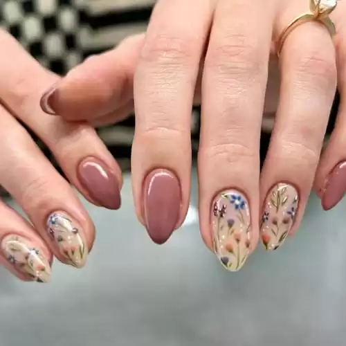 Short Press on Nails Almond Fake Nails Flower Acrylic Nails Fall Nails Press ons Full Cover Glue on Nails Cute False Nails Floral Stick on Nails for Women 30 Pcs