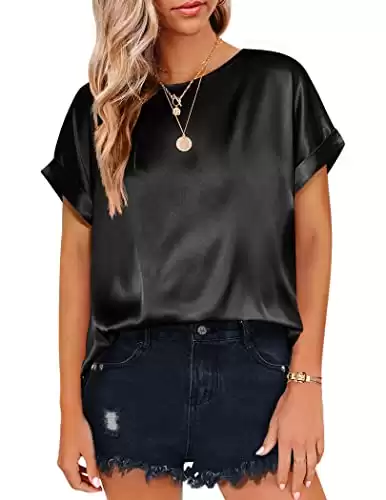 Women's Satin Silk Roll Up Sleeve