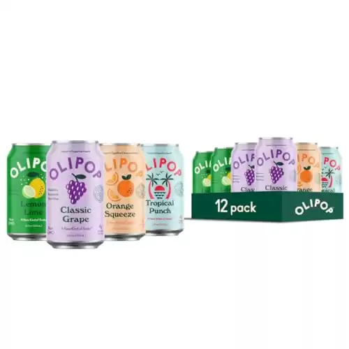 OLIPOP Prebiotic Soda Pop, Fruity Fun Variety Pack, A New Kind of Soda Packed with Prebiotics, Fiber, and Botanicals, Gluten Free, Vegan, GMO Free, 12oz (12-Cans)