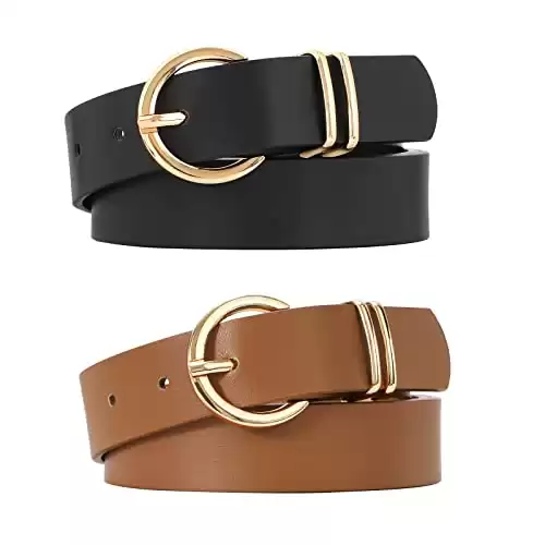 2 Pack Women's Leather Belts for Pants