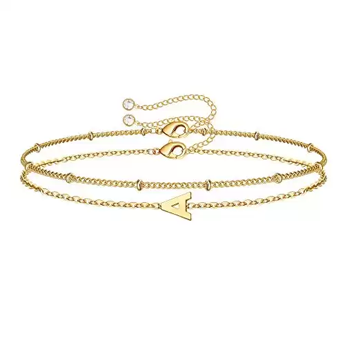 Dainty Gold Initial Bracelets for Women, Personalized Gold Initial Bracelets for Women Teen Girls Chain Bracelets for Little Girls Jewelry Letter A