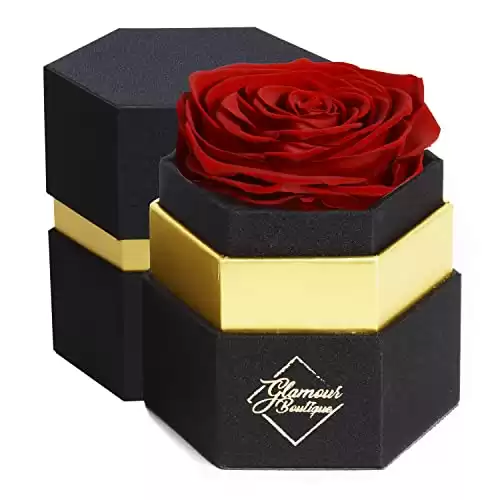 GLAMOUR BOUTIQUE Hexagon Single Forever Red Rose Box - Preserved Roses in a Box, Immortal Roses in a Box That Last A Year - Eternal Rose Preserved Flowers for Delivery Prime Mothers & Valentines Day