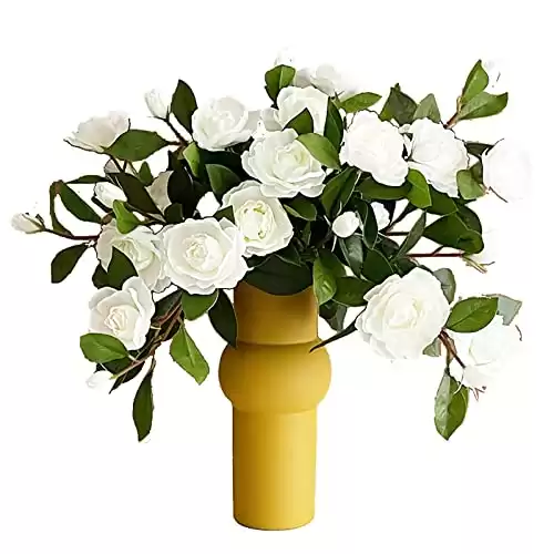 5 Bundle Artificial Flowers White Gardenia Flowers Stem Real Looking