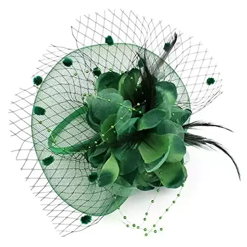 ACTLATI Fascinators Hat for Women Tea Party Headband Wedding Cocktail Flower Mesh Feathers Hair Clip 20s Flapper Headpiece,Dark Green