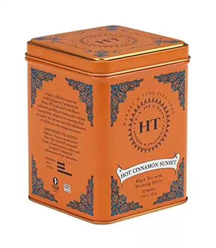 Harney & Sons Caffeinated Hot Cinnamon Sunset Black Tea with Orange and Cloves Tin 20 Sachets (Pack of 1)