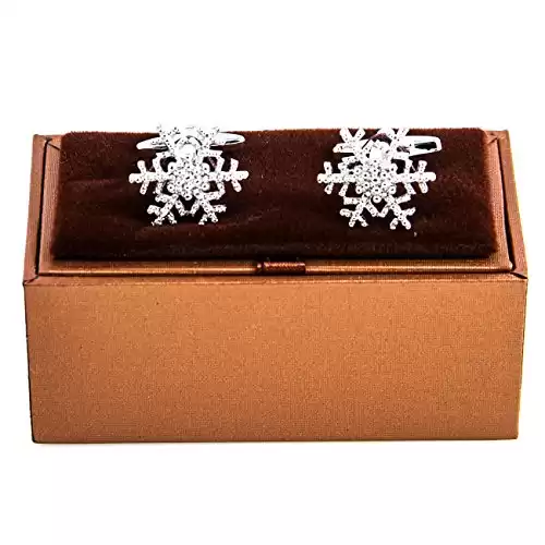 Snowflake Fancy Winter Christmas Pair of Cufflinks in a Presentation Gift Box & Polishing Cloth