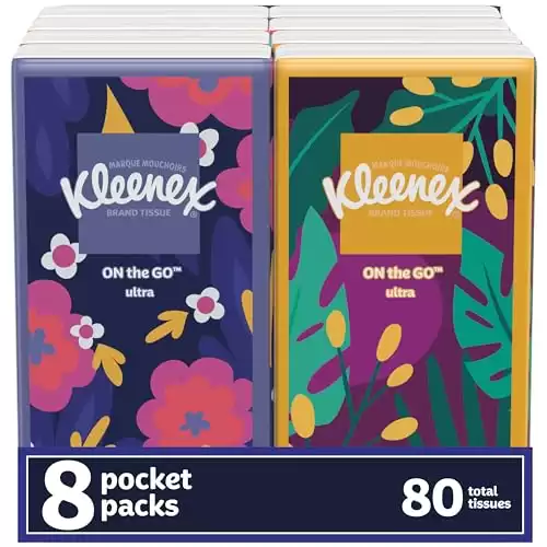 Kleenex On-The-Go Facial Tissues, 8 On-The-Go Packs, 10 Tissues per Box