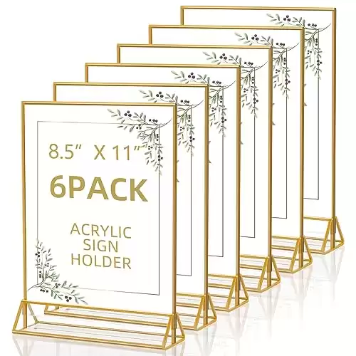 PPH-Sisy Acrylic Sign Holder 8.5X11 Clear Sign Holder,Gold Picture Frame Double Sided Flyer Holder , Table Menu Holder Display Stand for Wedding Table Number (6pcs)