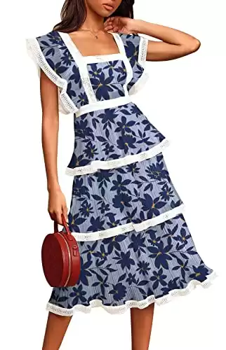 ETCYY Women's Summer Ruffle Dress Lace Tiered Short Sleeve Boho Floral Print Chiffon Party Wedding Guest Maxi Dresses(M.Floral Lily)