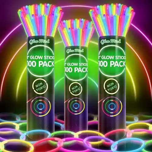 300 Ultra Bright Glow Sticks Bulk - 8" Glowsticks Party Favors with Bracelets and Necklaces