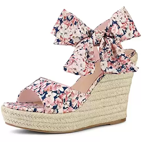 Allegra K Women's Platform Floral Printed Slingback Espadrille Pink Wedge Sandals 9 M US