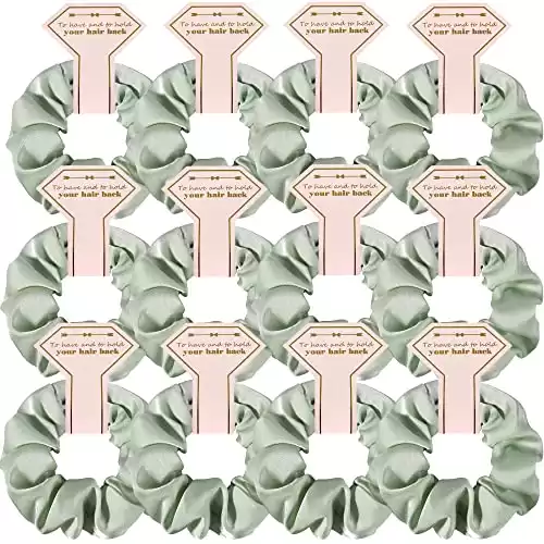 Hasoar New Smooth linen Satin Bridesmaid Scrunchies 12 pack Proposal Gifts Elastics Hair Ties Scrunchies Bachelorette Party Favors Satin Bridesmaid Gift for Bridal Wedding Parties guests (Sage green)