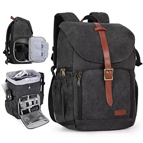 Camera Backpack, DSLR SLR Waterproof with 15 Inch Laptop Compartment, Tripod Holder & Rain Cover, Black