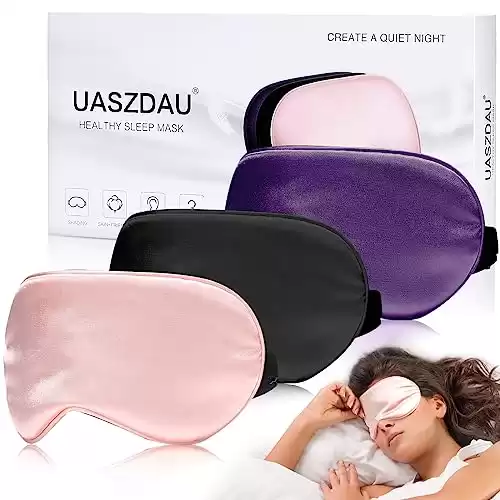 Sleep Mask Silk Eye Mask for Sleeping, Super Soft Blackout Eye Mask for Women Men, Side Sleeper Eye Covers for Sleeping with Adjustable Straps, Travel Eye Mask, 3 Pack