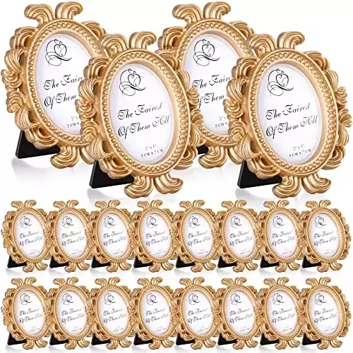 Vicenpal 20 Pieces Vintage Resin Picture Frames Antique Photo Frame Baroque Place Card Photo Holder Oval Mini Frame Table Top Display Christmas Holiday Decor (Gold)