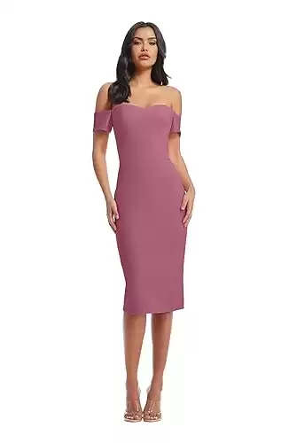 Amazon.com: Dress the Population Women's Bailey Off The Shoulder Sweetheart Bodycon Midi Sheath Dress : Clothing, Shoes & Jewelry