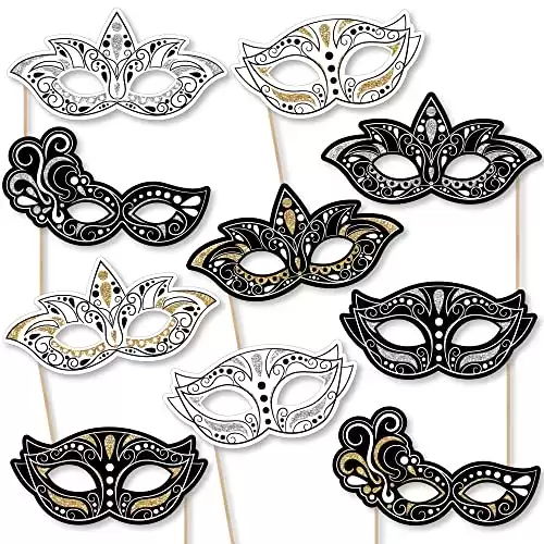 Big Dot of Happiness Masquerade Masks - Paper Card Stock Venetian Mask Party Photo Booth Props Kit - 10 Count