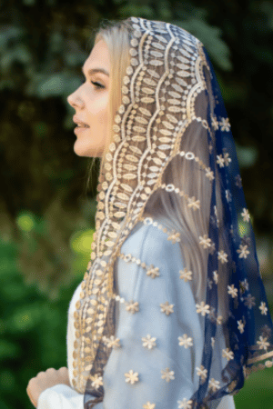 Blue Mass veil, Infinity veil Mantilla, Faith Head Coverings