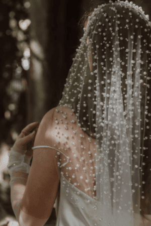 Bridal Veil With Pearls Cathedral Length